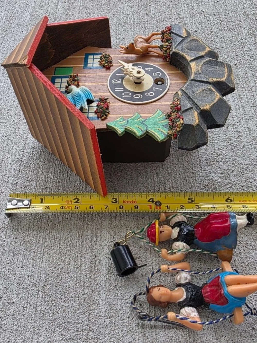 Vintage German Mini Cuckoo Clock Jengsler Made In Germany Swinging Figures Black